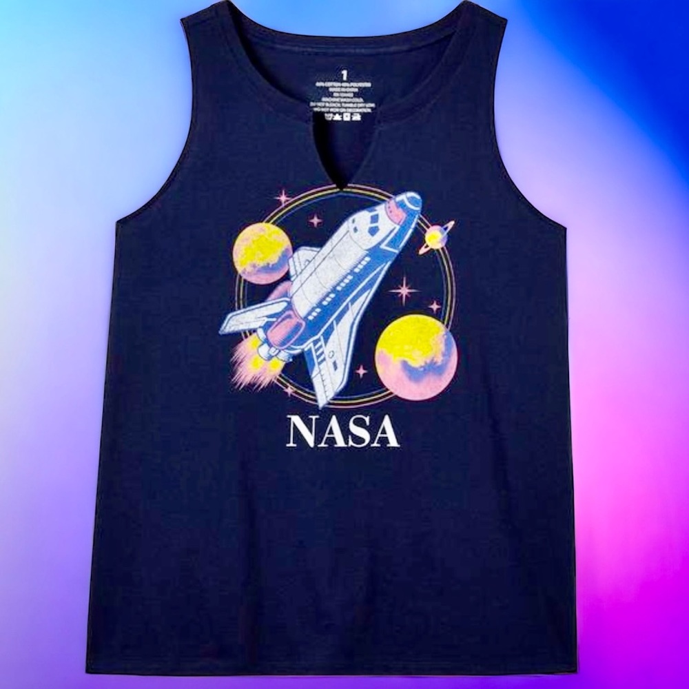 Torrid 1X Cotton NASA Navy Split Neck Graphic Tank Top NWT - Picture 3 of 11